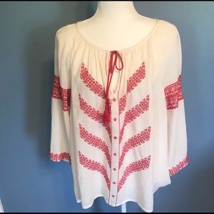 NWT LUCKY BRAND Embroidered 3/4 Sleeve Peasant Top